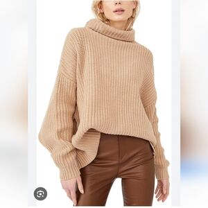 Free People Swim Too Deep Turtleneck Sweater Oversized Size LARGE brown Beige